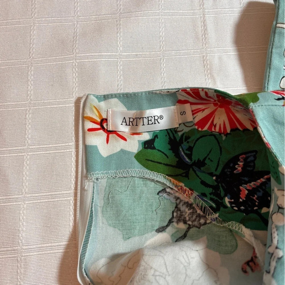 Artter Blue Floral Dress 2/4 Length Sleeves Tie at the Waist Women’s Small - Picture 6 of 9